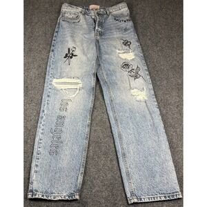 Revice Denim Straight Leg Jeans Womens 28 Blue Tattoo Graphic Distressed